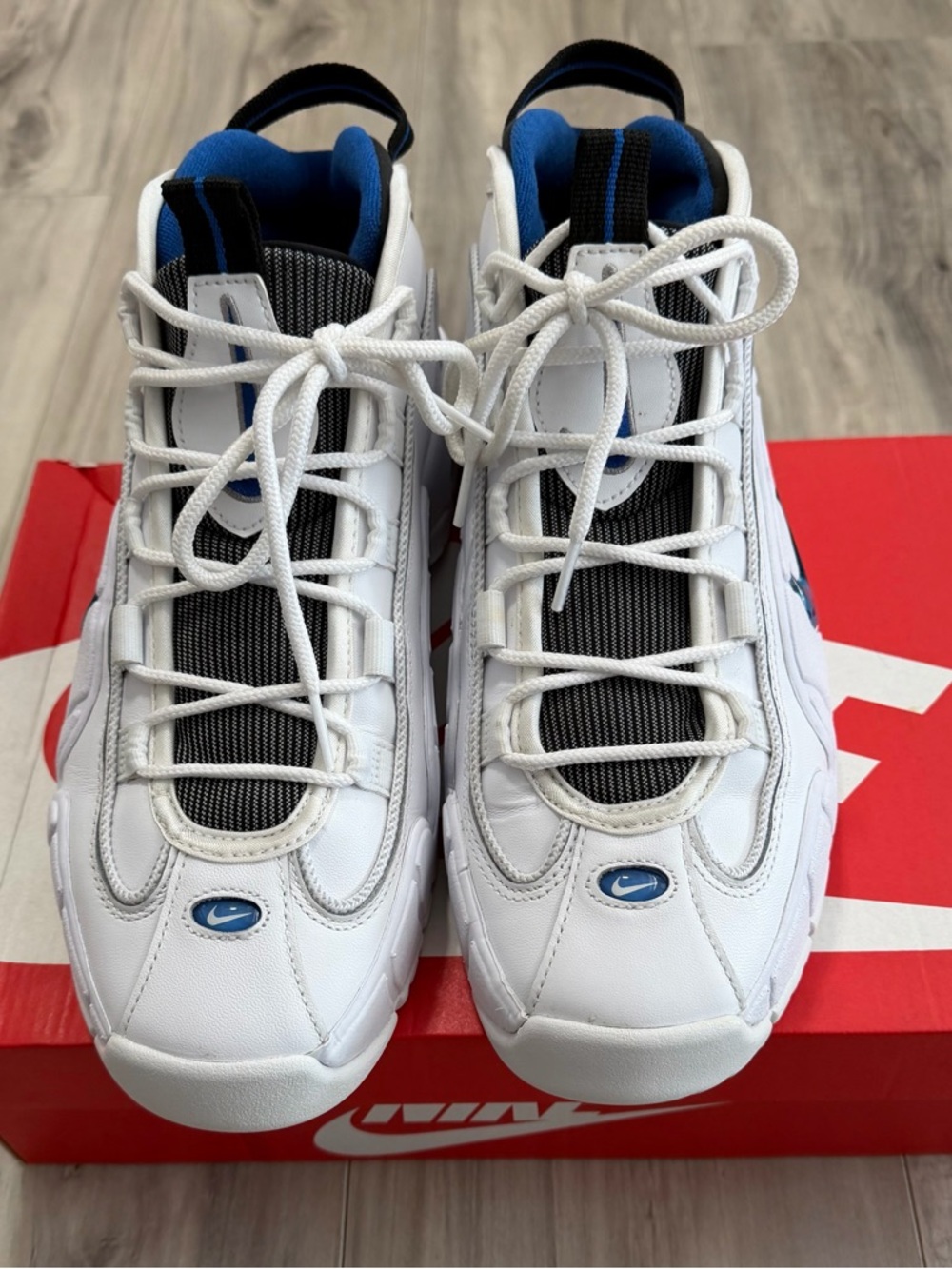 Nike Air Max Penny 1 White  and Blue Athletic Sneakers